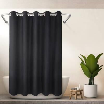 Cotton Blend Waffle Weave Shower Curtain with Snap-in Liner, No Hooks Needed