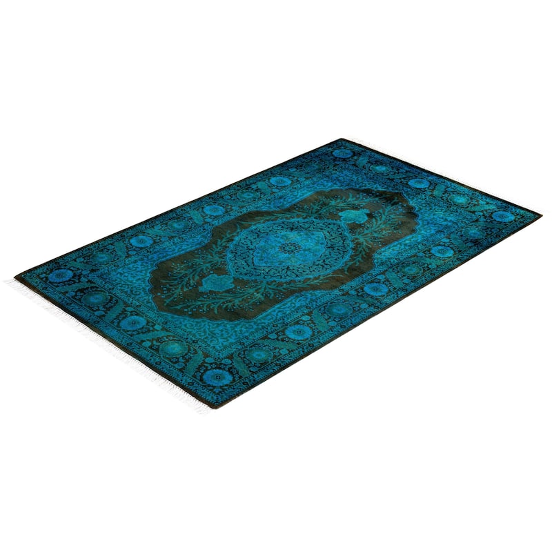 Overton Hand Knotted Wool Vintage Inspired Modern Contemporary Overdyed Blue Area Rug - 2' 8" x 4' 1"