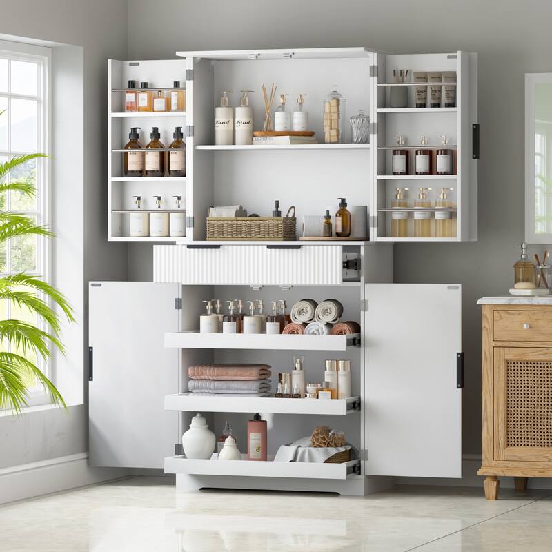 Roomfitters 72" Tall Fluted Kitchen Pantry Cabinet with 4 Pull-Out Drawers & 6 Door Spice Racks
