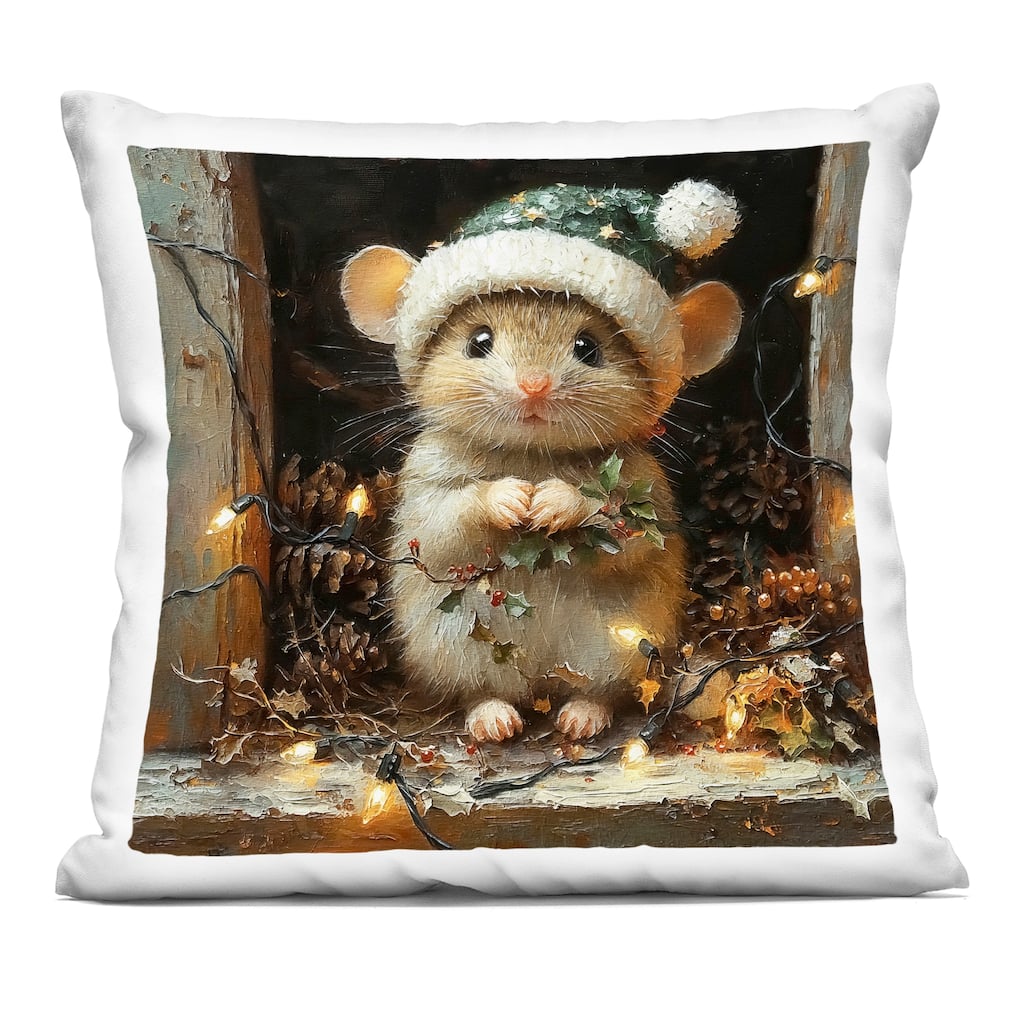 Stupell Barn Mouse with Christmas Lights Decorative Printed Throw Pillow Design by Riley B