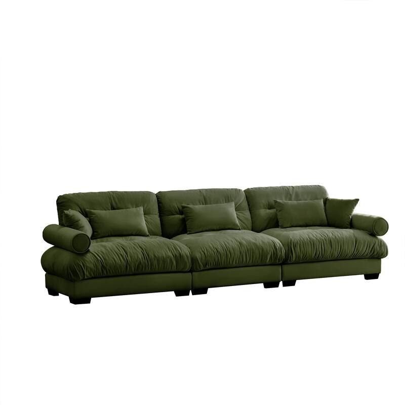 130" Velvet Modular 5-Seat Sectional with Cloud Cushions & Headrests