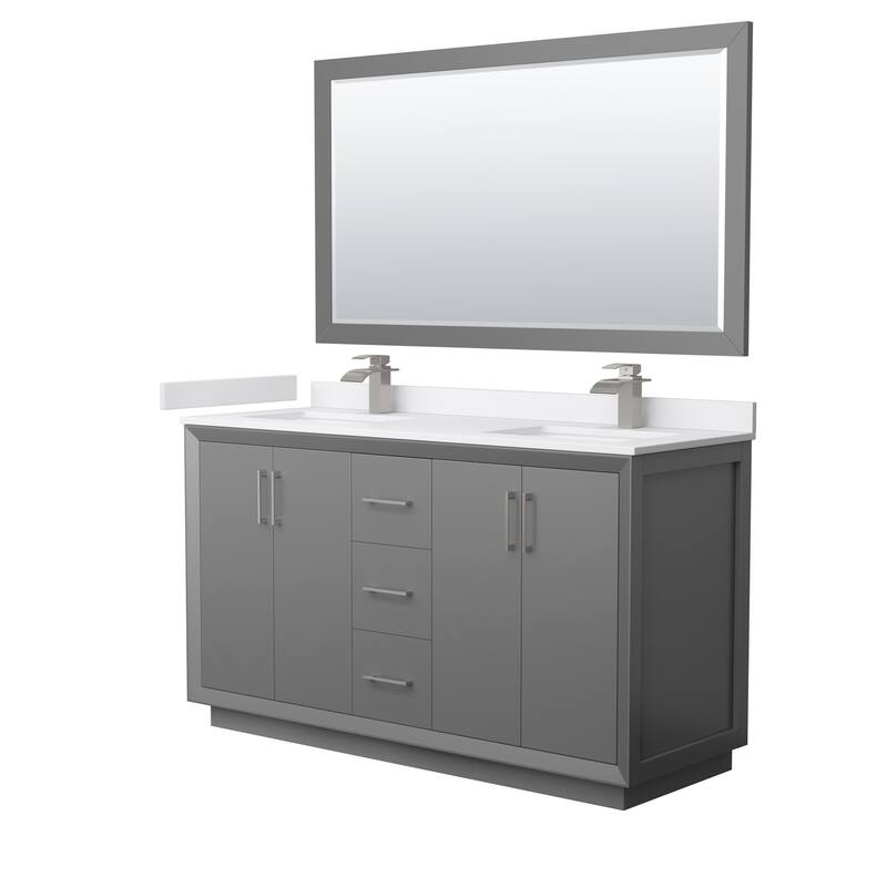 Wyndham Collection WCF414160D-VCA-UNSM58 Strada 60" Free Standing - Dark Gray / White Cultured Marble Top / Brushed - Painted