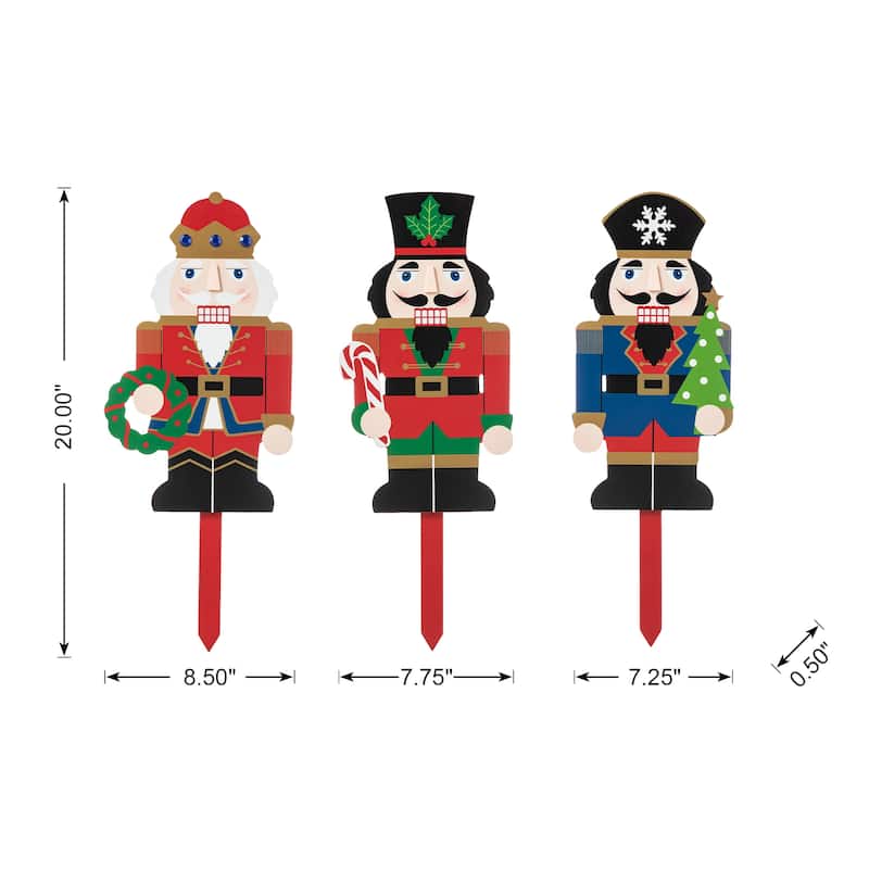 Glitzhome Christmas Nutcracker Yard Stakes Standing Hanging Decor(2-3 Functions)