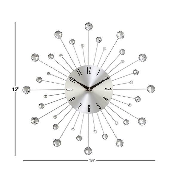 dimension image slide 1 of 7, Gold / Copper / or Silver Iron Metal Starburst Sun Glam Wall Clock