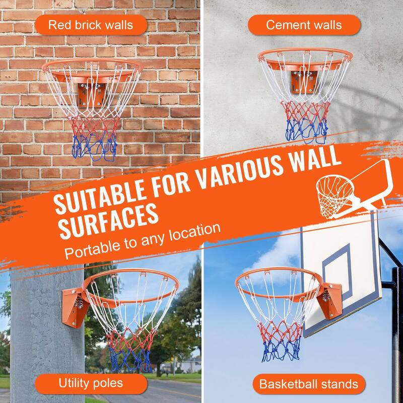 Orange Heavy Duty Q235 Wall Door Mounted Basketball Hoop with Nylon Net Perfect to Indoor or Outdoor Use