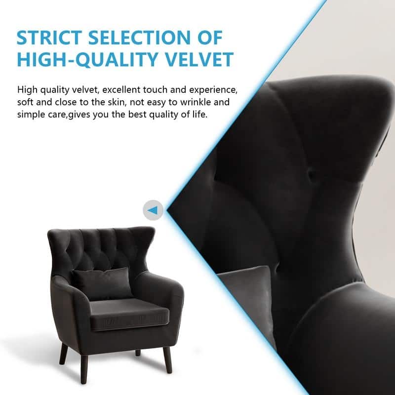 Tuft Velvet Living Room Thick Cushion Accent Chair (Set of 2)