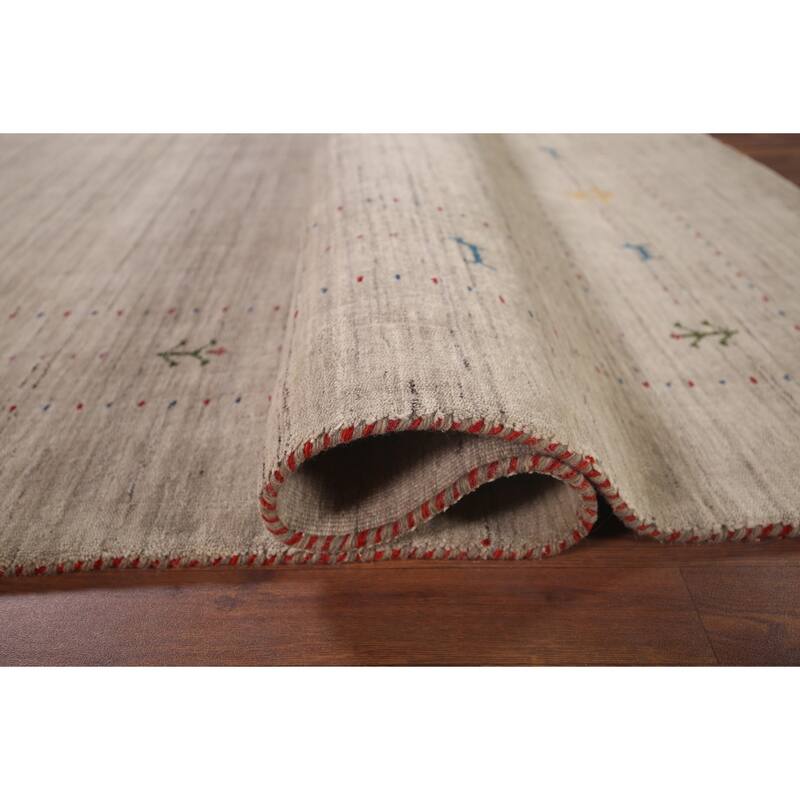 Tribal Gabbeh Indian Rug Hand-Knotted Oriental Beige Wool Carpet - 7'11"x 9'9"