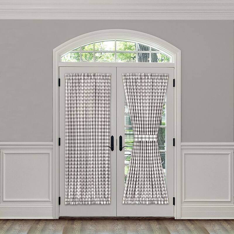 Buffalo Check Rod Pocket Door Panel and Tieback - 54x72 - Grey