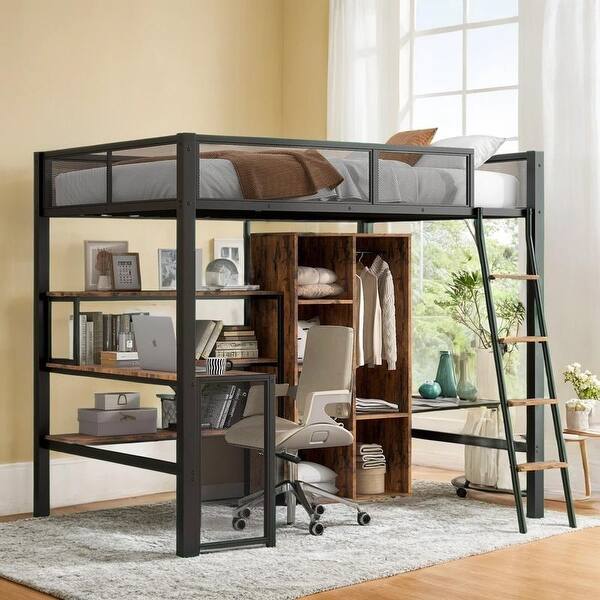 slide 2 of 17, 4 in 1 Design Loft bed with Sturdy Metal Frame, Full Size Black