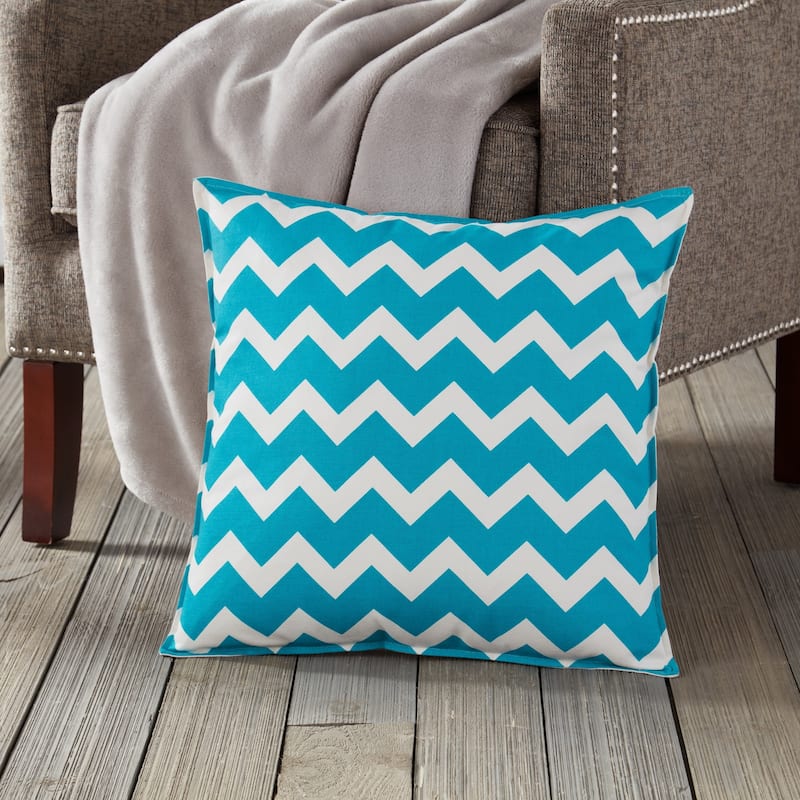 Chevron Cotton Canvas 20-inch Pillow - Turquoise