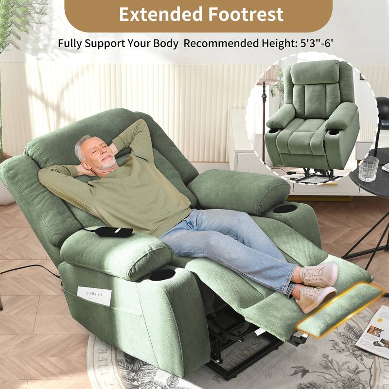 Power Lift Recliner Chair,Fabric Lift Chairs w/Extended Footrest,Theater Seating with 2 Cup Holders,Side Pockets,Remote Control