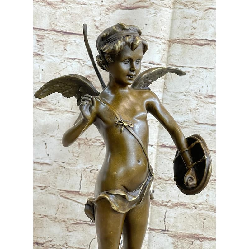 Signed Bronze Statue Cupid Cherub Sculpture On Marble Base Art Deco Sale