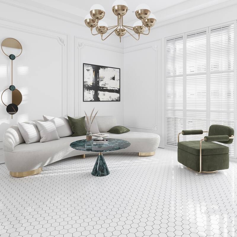 Apollo tile 10 x 12 Nubes Polished Snow White Thassos Polished Marble Tile (4.46 sq ft/case) - 5 Pack