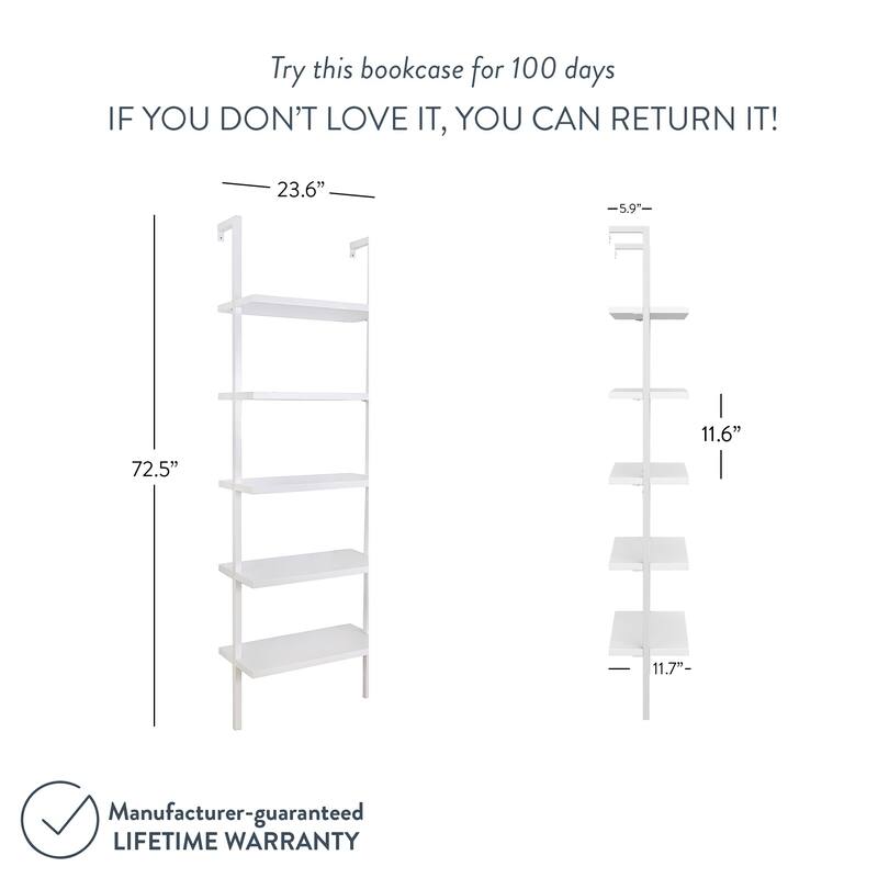 Nathan James Theo 5-Shelf Ladder Bookcase Wood with Metal Frame