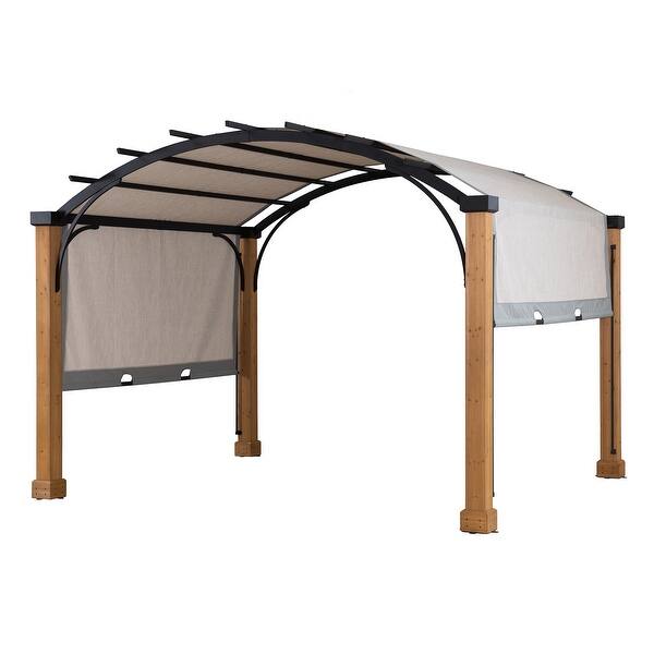 Shop Sunjoy 10 Ft X 12 Ft Steel Arched Pergola With Wood Looking Finish Overstock 30581626