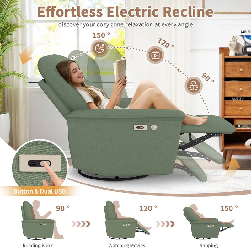 270°Power Swivel Rocker Recliner Chair w/Phone Holder, Electric Glider Reclining Sofa with USB Ports, Power Swivel Glider
