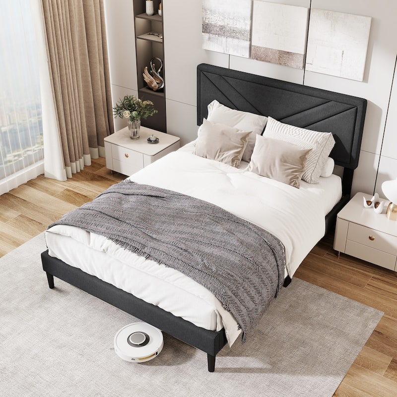 Gymax Twin / Full / Queen Size Bed Frame w/ Tufted Headboard & Wooden - Full