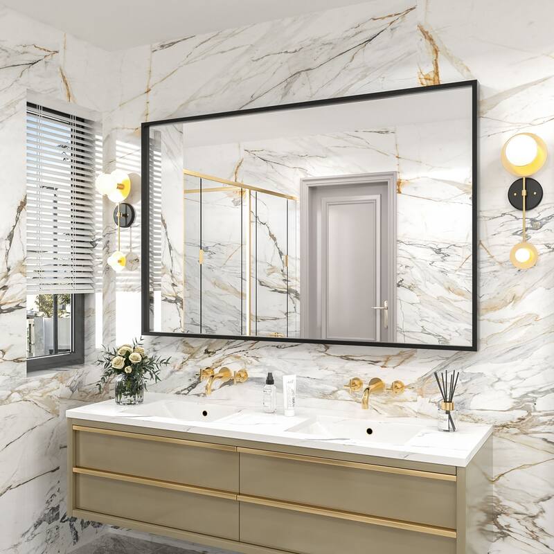 Aluminum Alloy Framed French Cleat Mounted Tempered Glass Wall Vanity Mirror