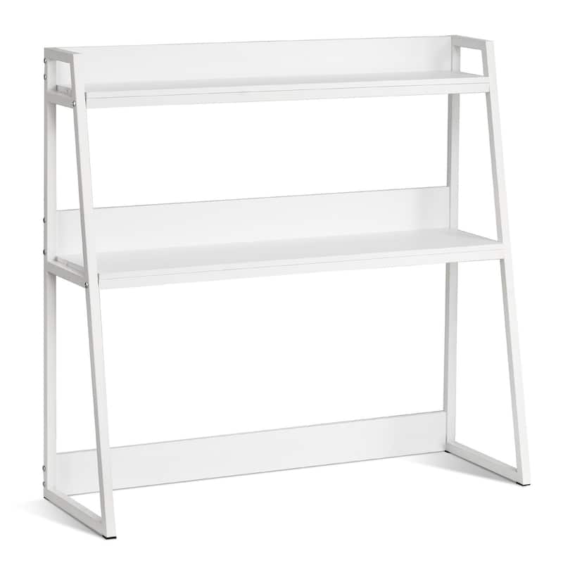 Particle Board Desktop Bookshelf Hutch, 2 Shelves, Anti-Slip Feet Pads - 37.4" L x 12.6" W x 35.4" H - White