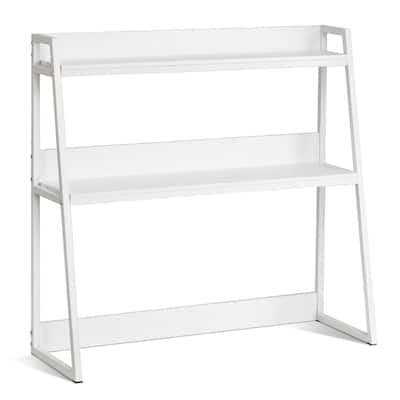 Particle Board Desktop Bookshelf Hutch, 2 Shelves, Anti-Slip Feet Pads - 37.4" L x 12.6" W x 35.4" H