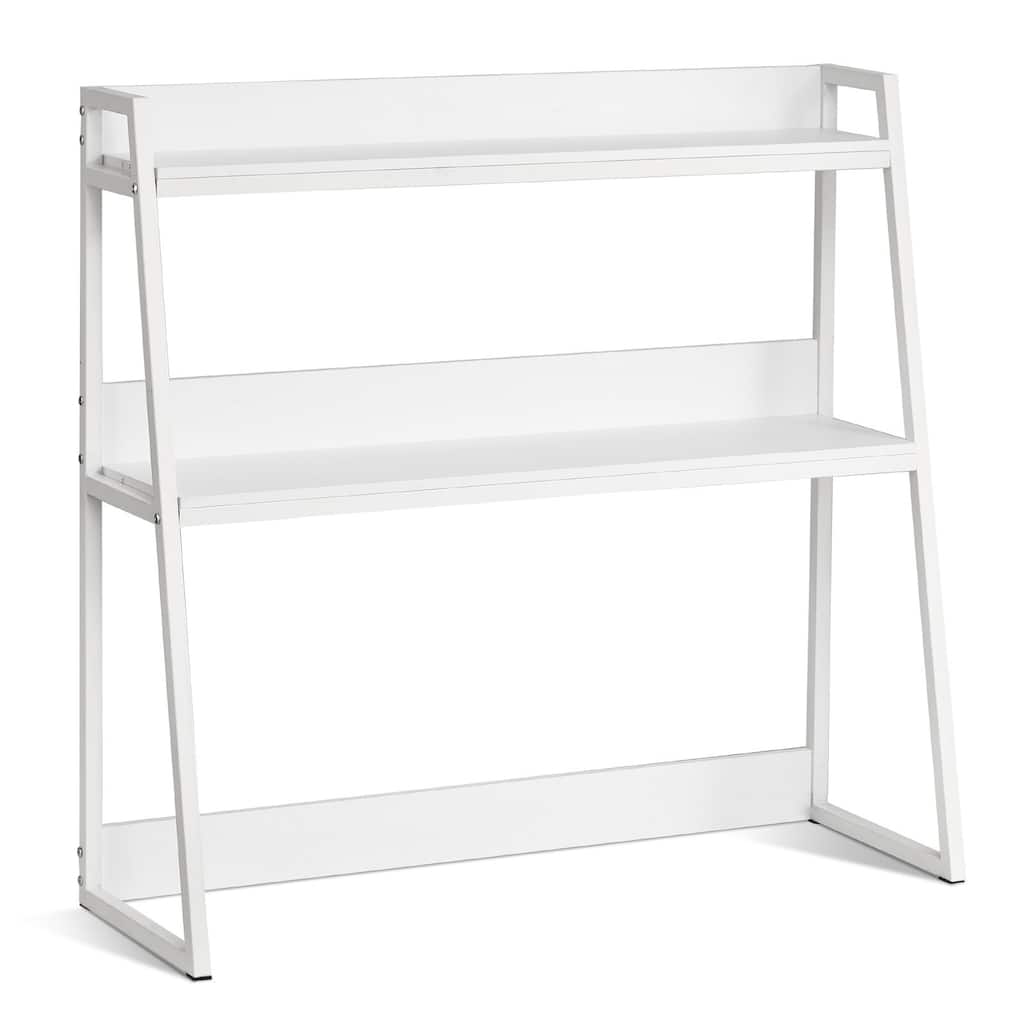 Particle Board Desktop Bookshelf Hutch, 2 Shelves, Anti-Slip Feet Pads - 37.4" L x 12.6" W x 35.4" H