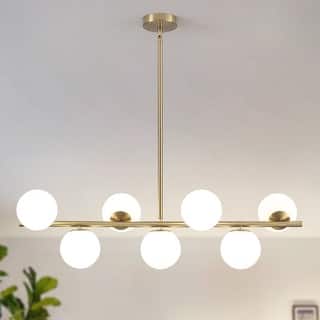 7-Light Modern Linear Pendant Light, Glass Globe Round Sputnik Chandelier for Kitchen Island Dining Living Room