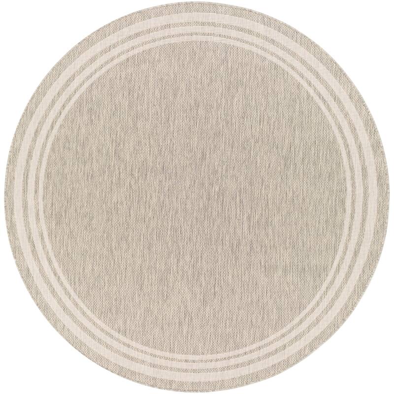 Livabliss Jeremie Indoor/ Outdoor Border Area Rug - 5'3" Round - Beige/Grey