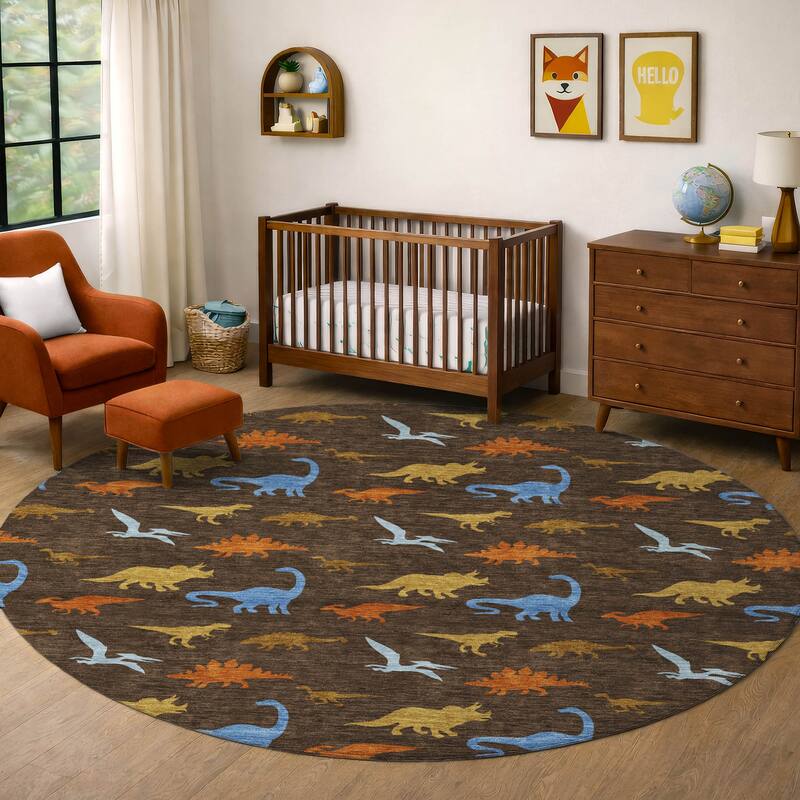 Machine Washable Indoor/ Outdoor Modern Dinosaur Chantille Rug