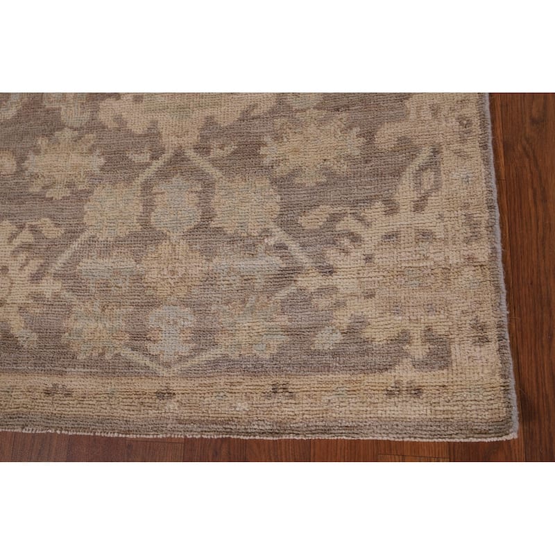 Vegetable Dye Oushak Turkish Runner Rug Handmade Floral Wool Carpet - 2'11" x 9'10"