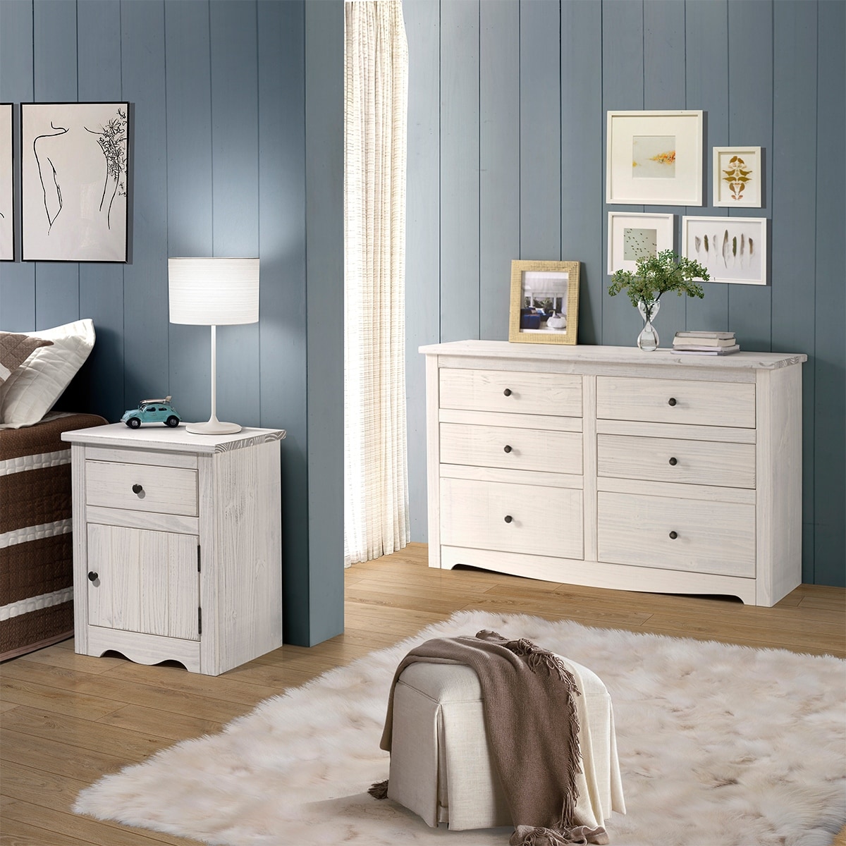 Furniture Dash | Wood Dresser 3+3 Drawers Chest White Distressed