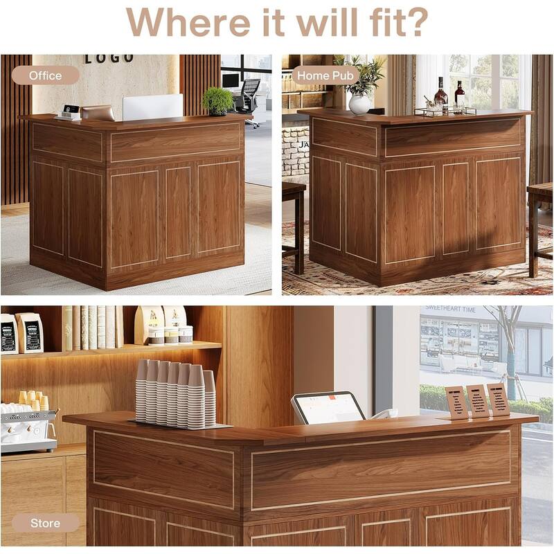 Reception Desk with Storage Shelves, L-Shaped Modern Front Desk