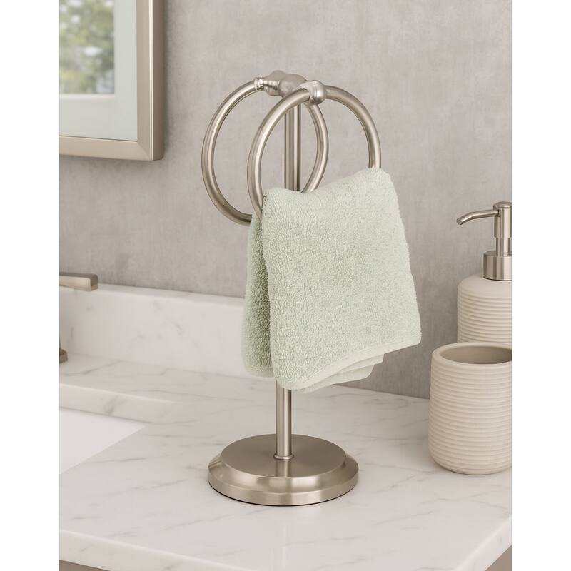 Brushed Satin Nickle Stainless Steel Double Ring Fingertip Towel Holder With Heavy Base - Satin Nickle