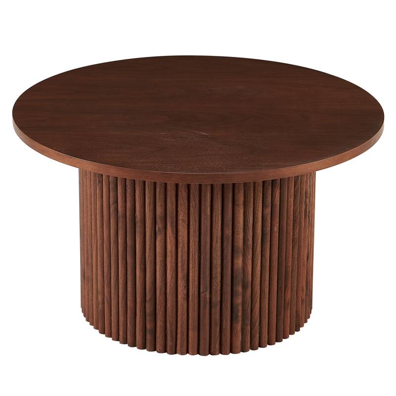 27.56 Inch Mid-Century Modern Round Coffee Table Farmhouse Round Coffee Table with Metal Base, for Living Room - Beige