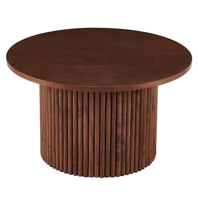 27.56 Inch Mid-Century Modern Round Coffee Table Farmhouse Round Coffee Table with Metal Base, for Living Room