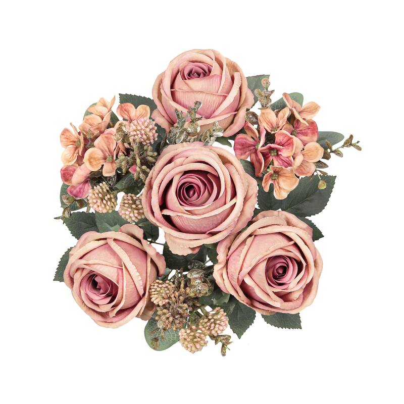 Set of 2 Rose Cafe Artificial Mixed Rose Hydrangea Berry Flower Stem Bush Bouquet 19in - 19" L x 10" W x 10" DP