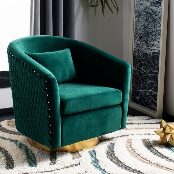 slide 1 of 8, SAFAVIEH Couture Clara Quilted Swivel Tub Chair- Emerald / Gold - 29.9" W x 31.7" L x 29.7" H