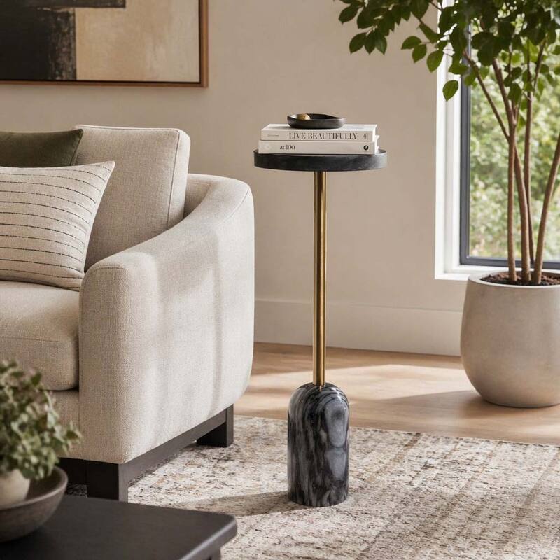 Modern Marble Top & Base Accent Table - Gray
