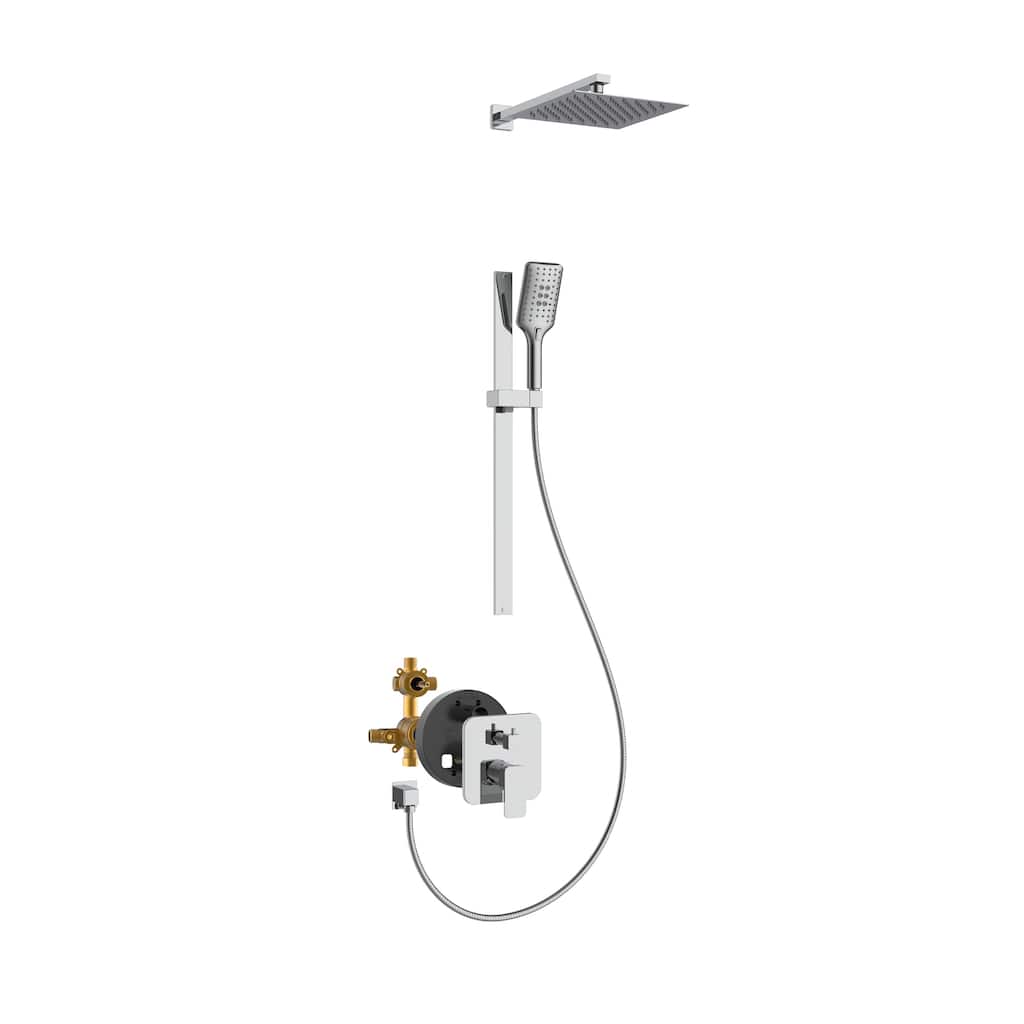 Resort 10-in Rain Showerhead Combo with Adjustable Handshower Slide Bar and Pressure Balanced Mixing Valve Chrome