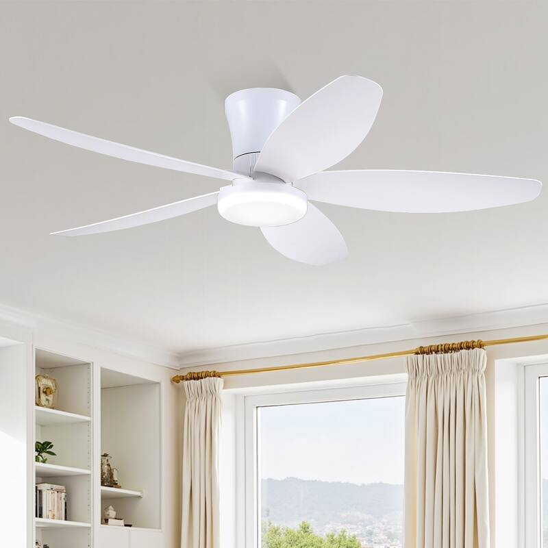36"/42"/48" Low Profile Ceiling Fan with ABS Blades 3 Color LED Flush Mount for Bedroom Living Room APP and Remote Control - 48 Inches - White