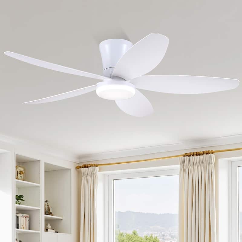 36"/42"/48" Low Profile Ceiling Fan with ABS Blades 3 Color LED Light for Bedroom Living Room APP and Remote Control
