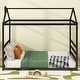 preview thumbnail 3 of 22, Queen Size House Shape Platform Bed, Modern Floor Bed with Roof and Metal Bed Frame, No Box Spring Needed for Bedroom