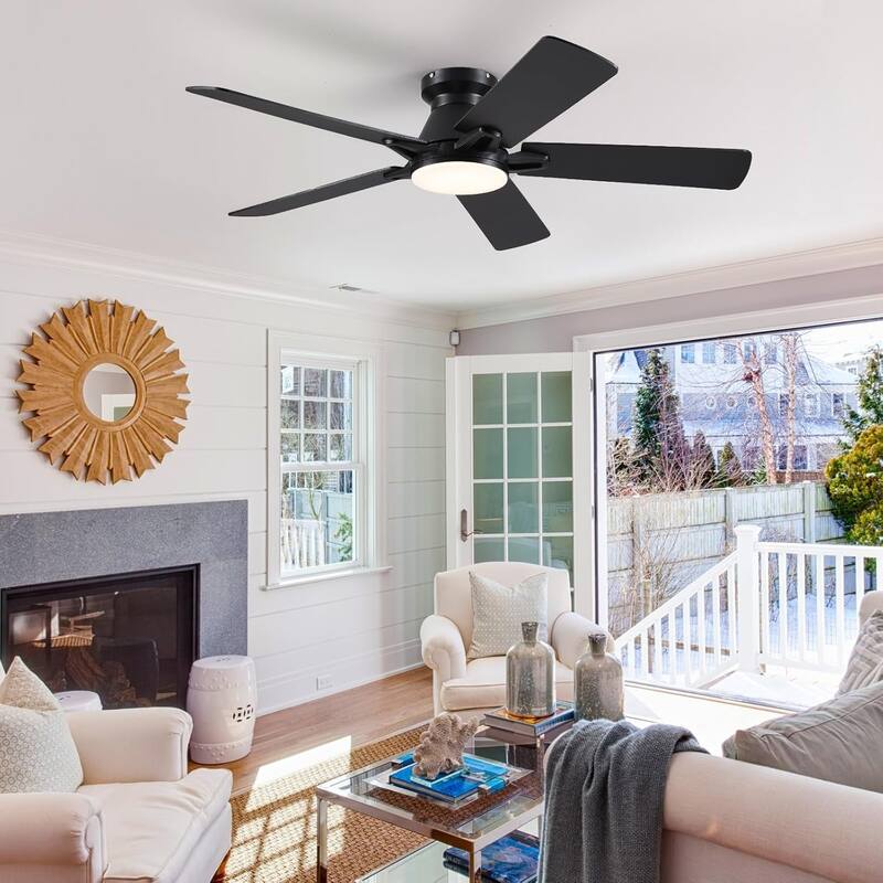 52 Inch Ceiling Fan with Light and Remote,Flush Mount Ceiling Fan,5 Dual Side Blades - 52 Inches