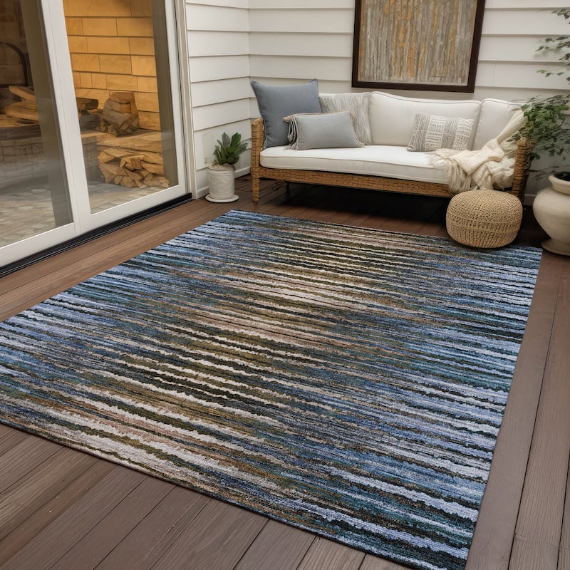 Machine Washable Indoor/ Outdoor Chantille Jagged Stripes Rug