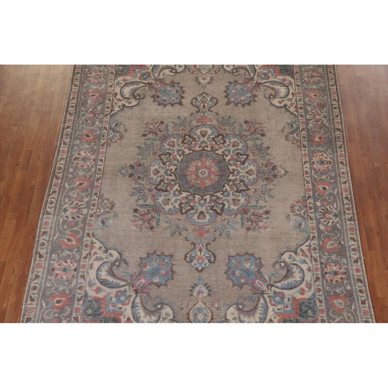 Hand Knotted Oriental 100% Wool Carpet Traditional Medallion Brown Tabriz Area Rug - 11' 4'' X 7' 10''
