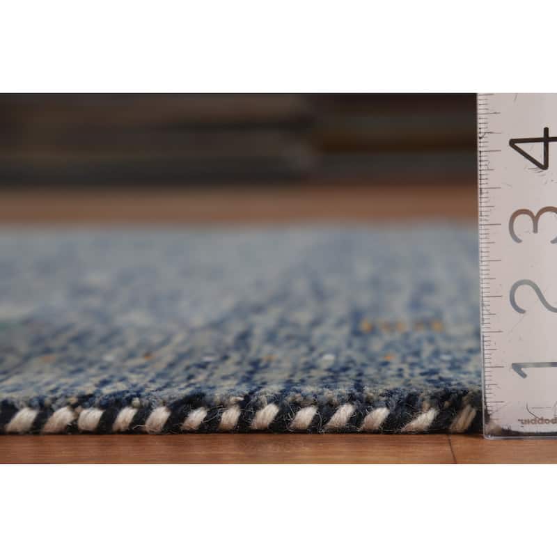 Hand Knotted Oriental 100% Wool Carpet Tribal Stripe Navy Blue & Blues Gabbeh Area Rug - 5' 10'' X 4' 0''