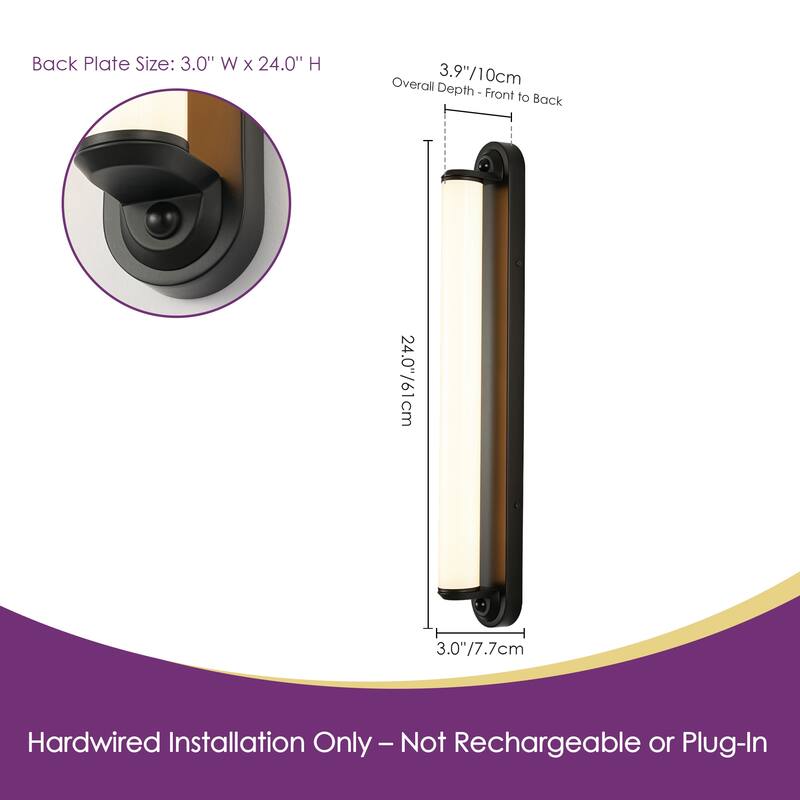 24" Modern Black/Gold LED Wall Sconce - 11W 3000K Warm Light, Linear Fixture for Bedroom & Hallway