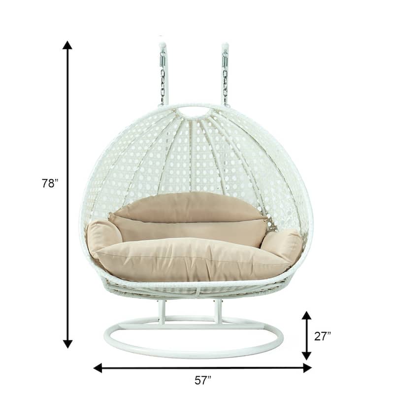 Egg Shaped 2-Person Swing Chair Set with Iron Stand Removable and Washable Cushion for Indoor Outdoor - Beige