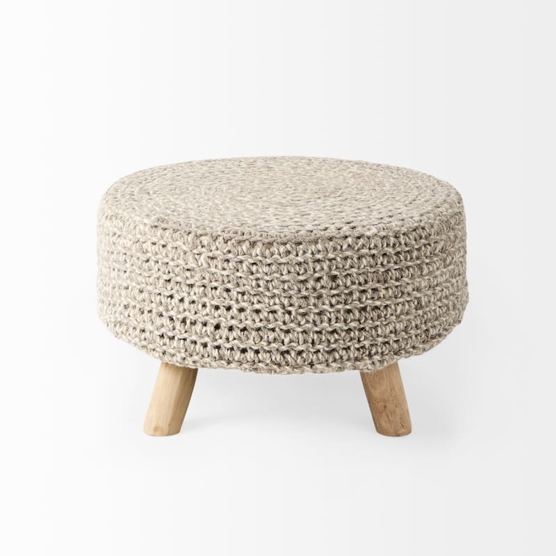 Bina Wool With Brown Wood Legs Stool