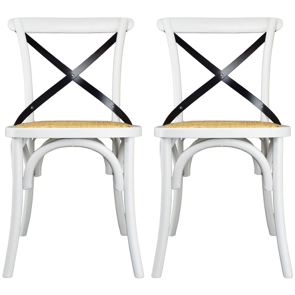 Set of 2 Wood Antique Farmhouse Cross Back Dining Chairs Rattan With X Back Dark Bedroom Restaurants Hotel