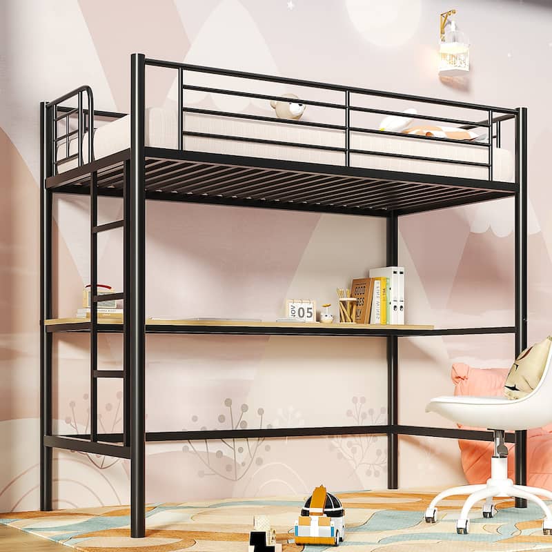 Javlergo Twin Bunk Bed with Desk Reversible Ladder Space Saving Twin loft Bed with Stairs and Full Length guardrail